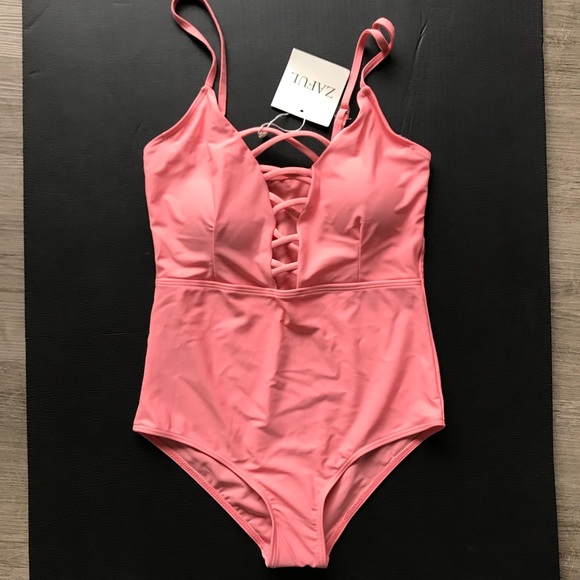 Zaful Shaping Crisscross Plunge One Piece Swimsuit - Picture 2 of 5